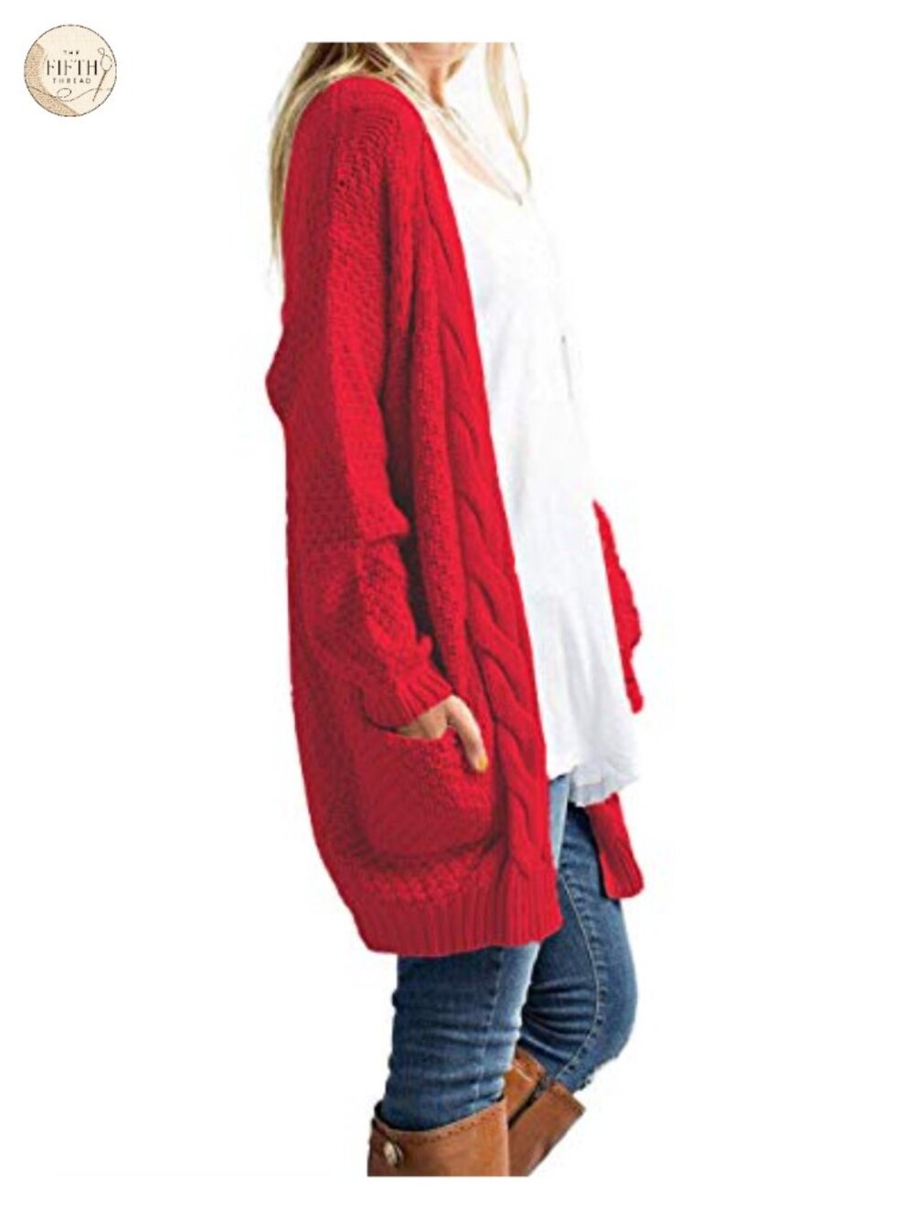 Women's Long Open Front Cardigan Lightweight Knit Sweater with Pockets - Picture 2 of 6